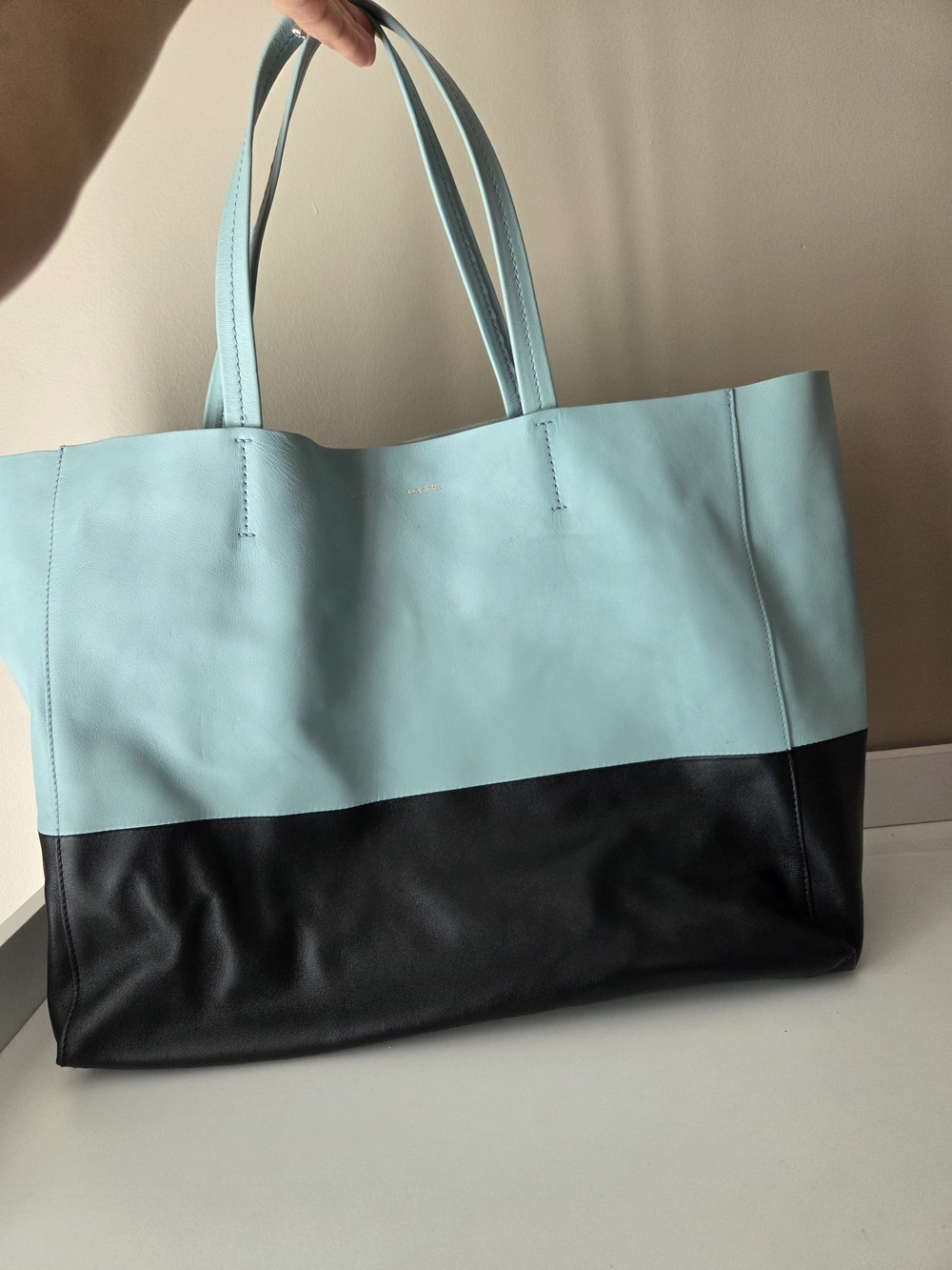 Celine Two-Tone Light Blue and Black Leather Tote - Picture 13 of 16